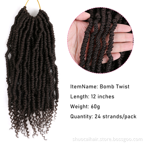 Bomb Twist Crochet Hair 14 Inch Spring Twist Crochet Braids Pre-looped Mini Passion Twist Braiding Hair Senegalese